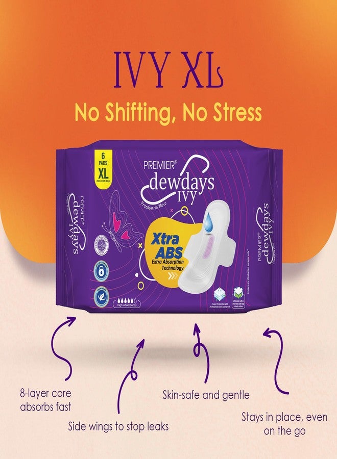 Premier Dewdays IVY Sanitary Pads for Women XL (6 Pads) | Ultra Hygiene & Comfort, Heavy Leak Protection, Disposable Wrap, Superior Absorption, Soft & Gentle Pads - Pack of 1 - Image 2